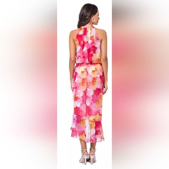 XSCAPE Petites Floral-Print Halter High-Low Dress NWT Size 10P Pink - Picture 2 of 5